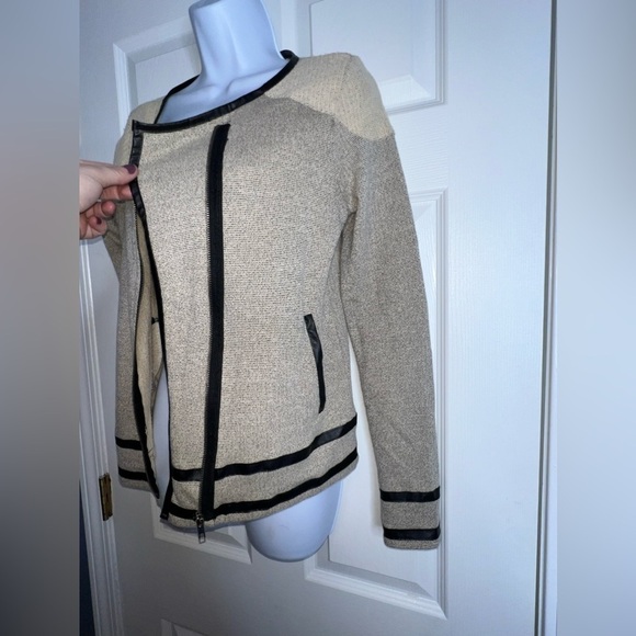 Jack Women’s Small Cream Gray Black Lightweight Full Zip Cotton Blazer Jacket S - Picture 7 of 16